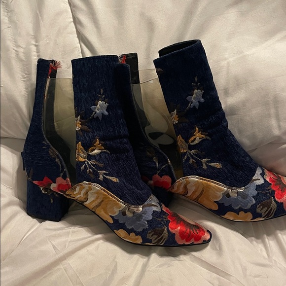 Jeffrey Campbell Navy Floral Heeled Boots - Picture 5 of 8